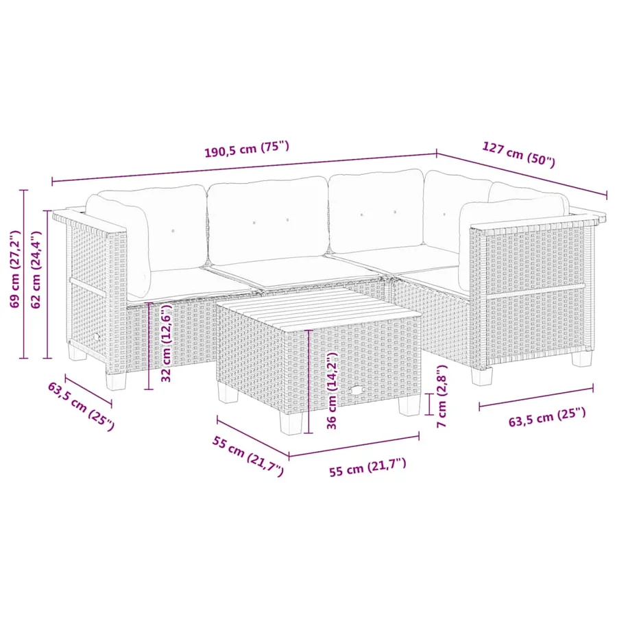 Salon de jardin avec coussins 5 pcs beige résine tressée - 8