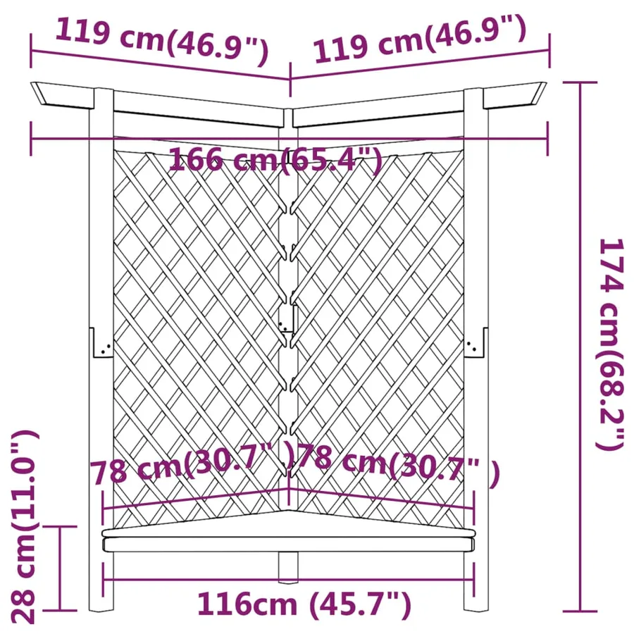 Corner Pergola with Bench 166x81x174 cm Impregnated Pine Wood - 6