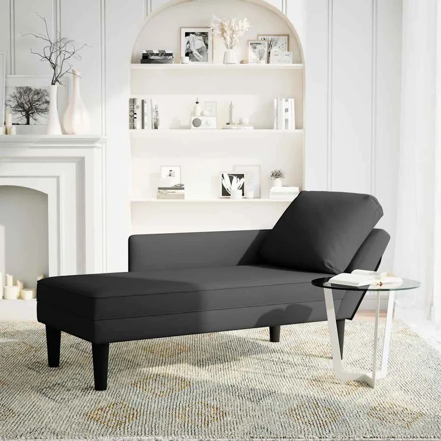 Fauteuil long avec coussin et accoudoir droit noir velours - 2