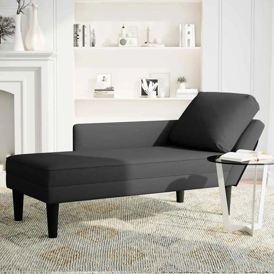 Fauteuil long avec coussin et accoudoir droit noir velours - 3