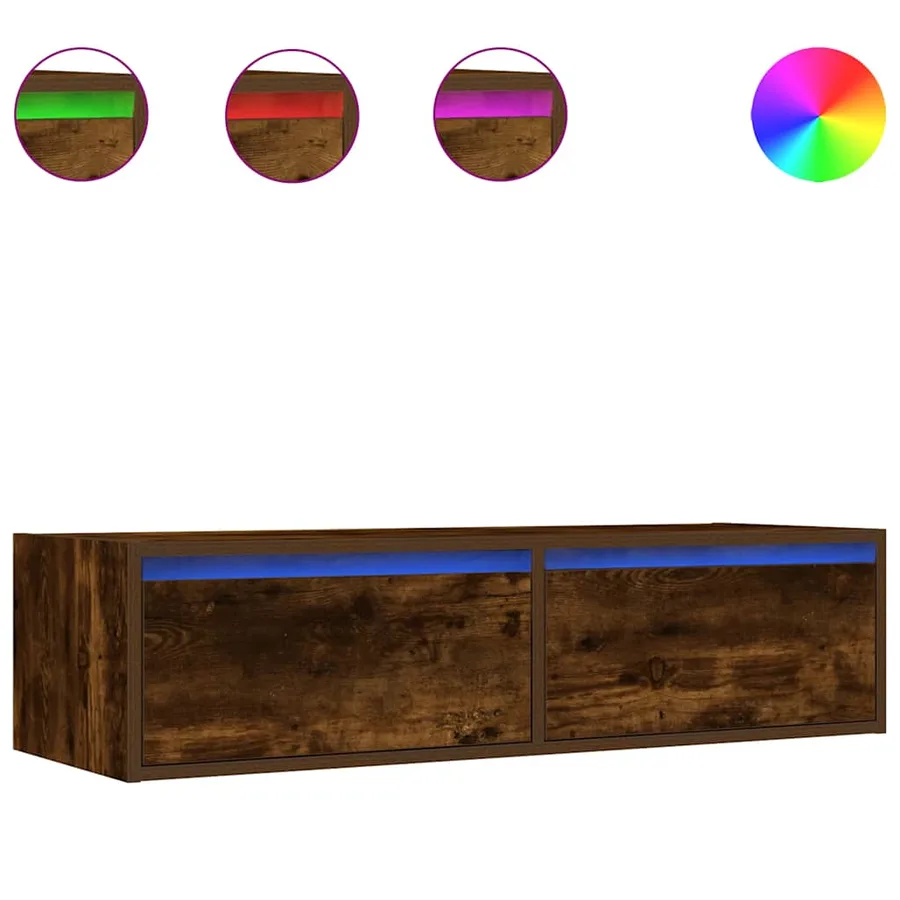 Meuble TV avec lumières LED chêne fumé 100X35,5x25 cm - 2