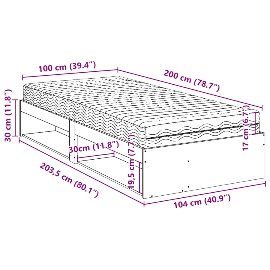 Lit de jour avec matelas blanc 100x200 cm bois de pin massif - 13