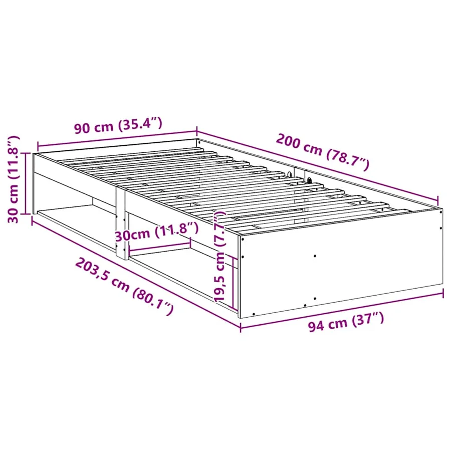 Lit de jour sans matelas 90x200 cm bois de pin massif - 11