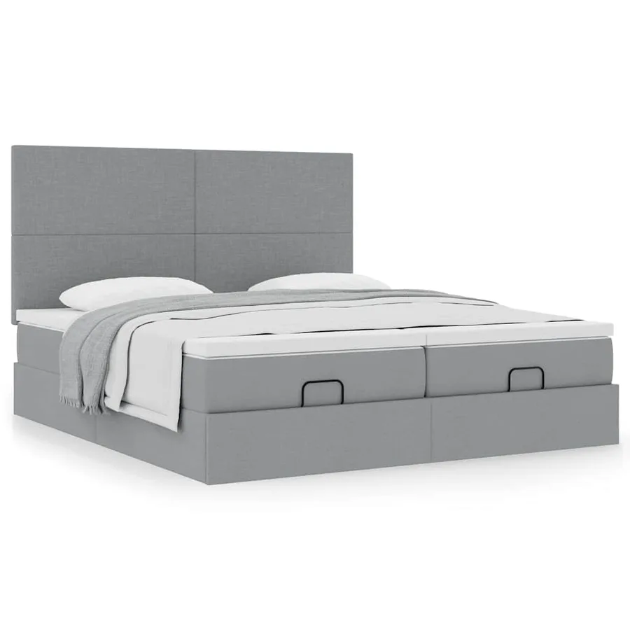 Cadre de lit ottoman et matelas gris clair 160x200cm tissu - 4