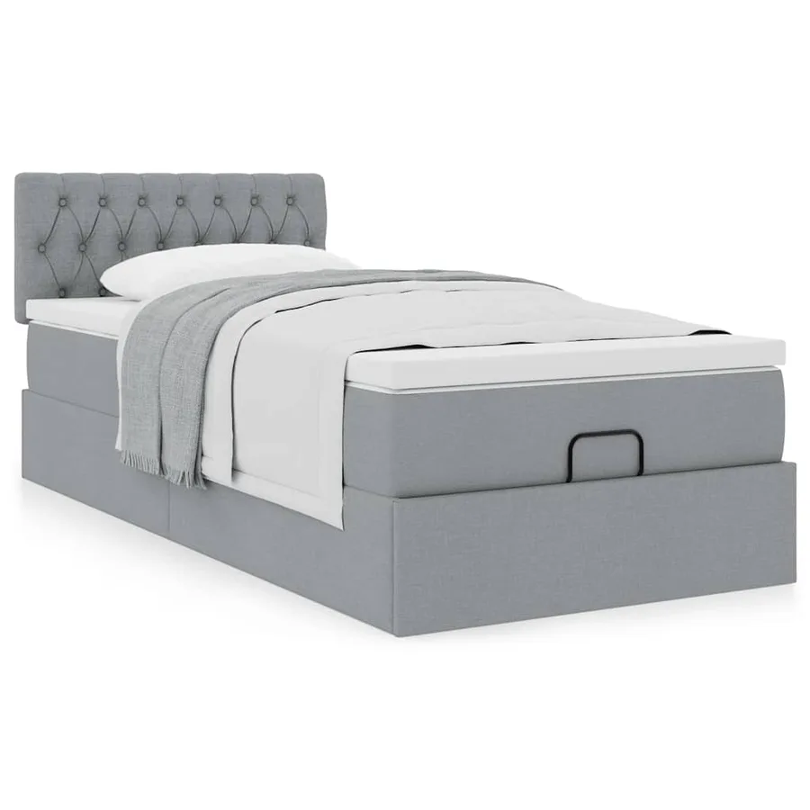 Cadre de lit ottoman avec matelas gris clair 80x200 cm tissu - 4