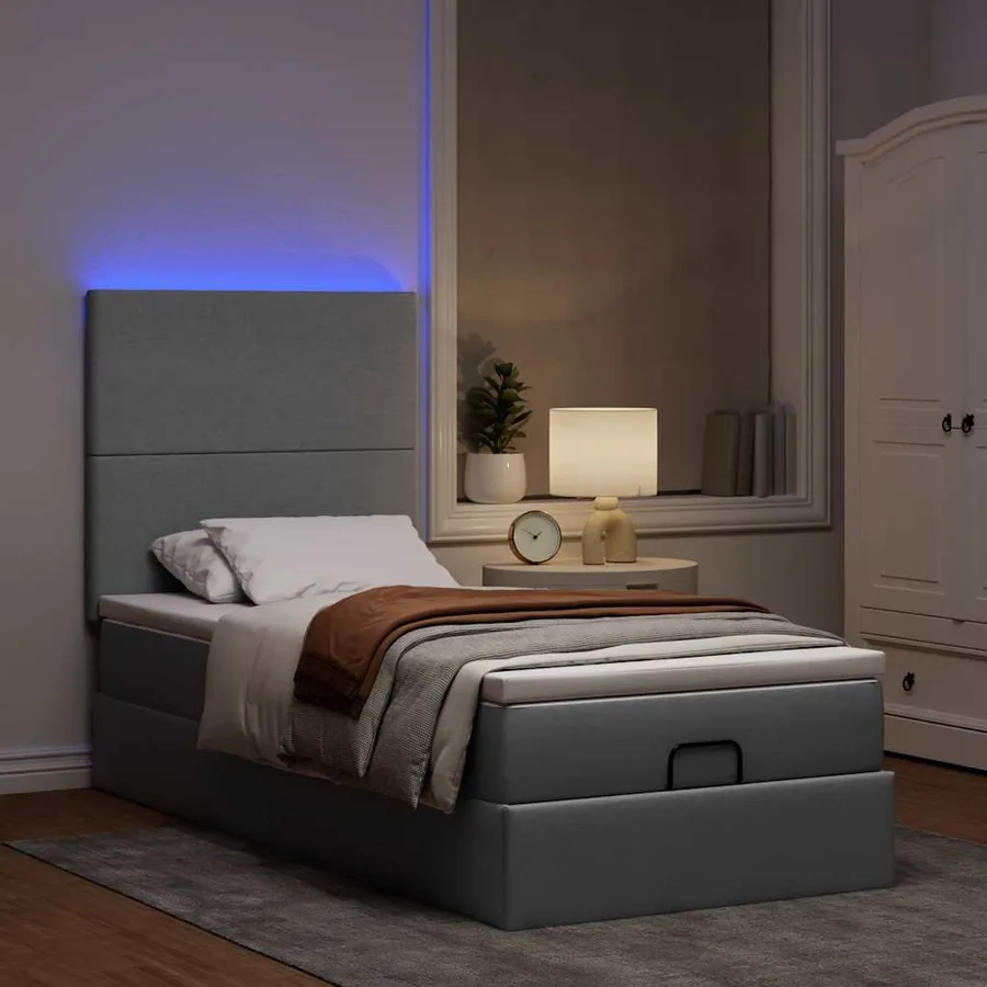 Lit ottoman avec matelas et LED Gris clair 80x200cm tissu - 3