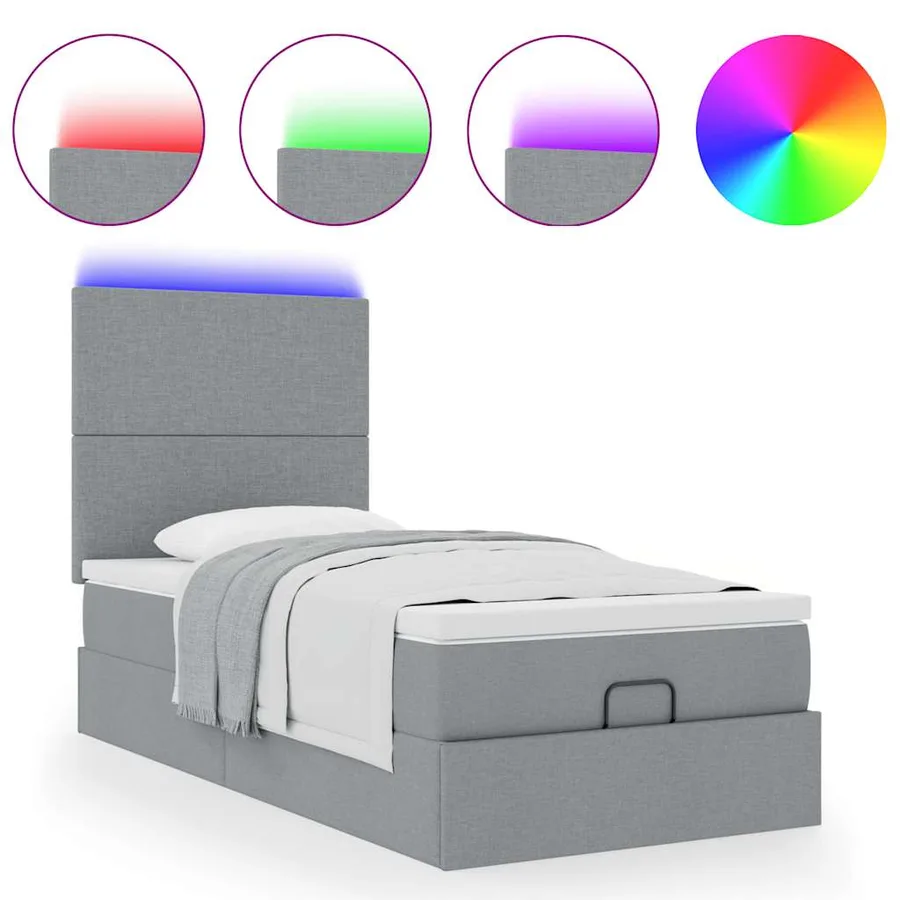Lit ottoman avec matelas et LED Gris clair 80x200cm tissu - 5