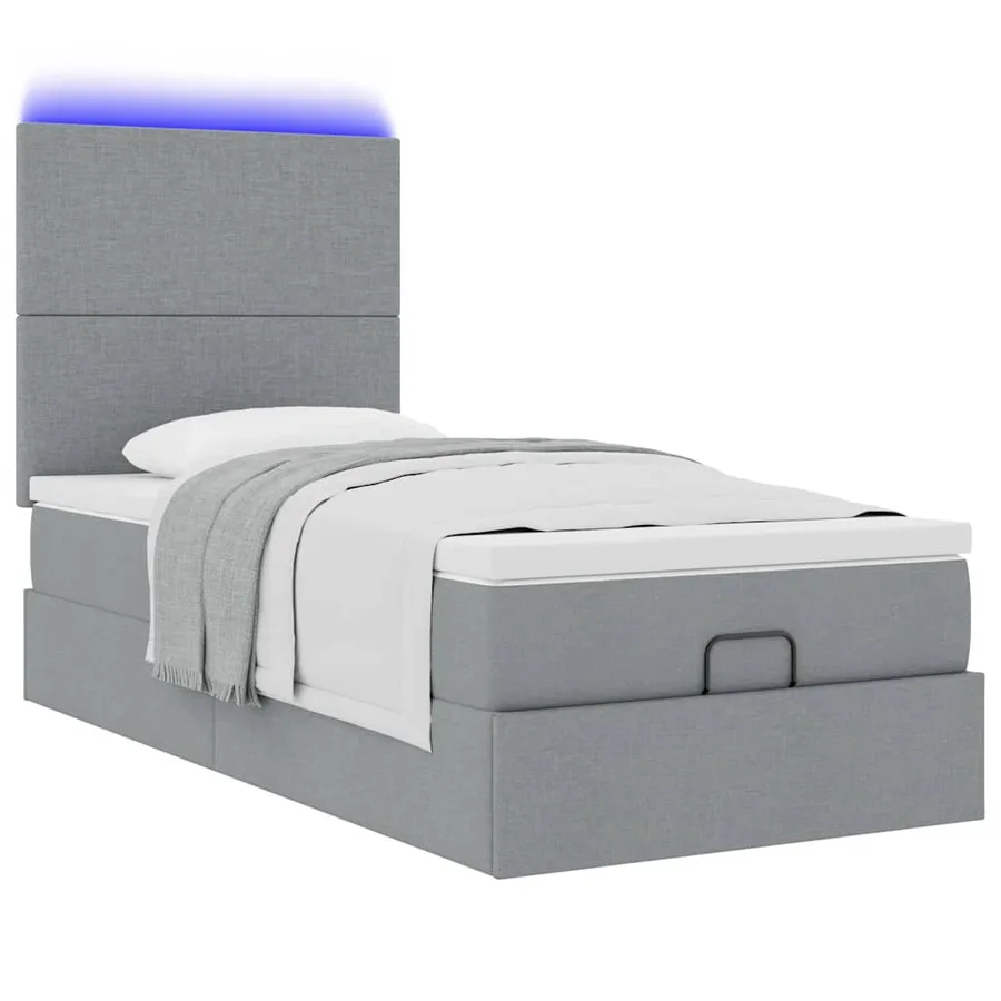 Lit ottoman avec matelas et LED Gris clair 80x200cm tissu - 6