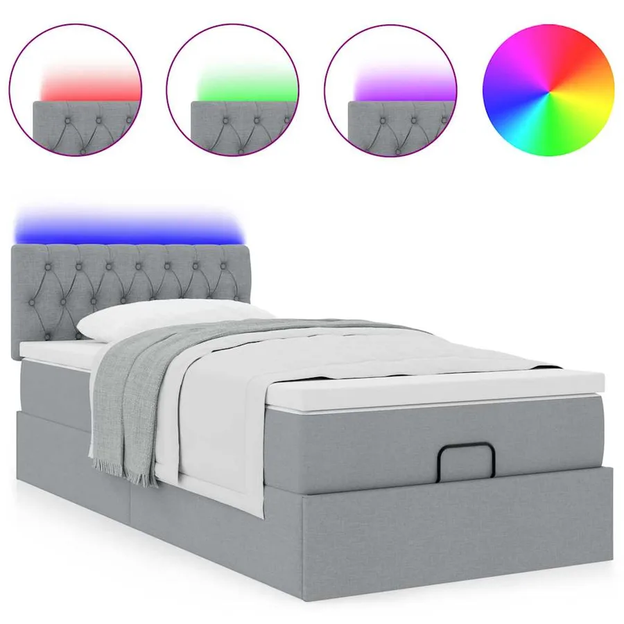 Lit ottoman avec matelas et LED Gris clair 80x200cm tissu - 5