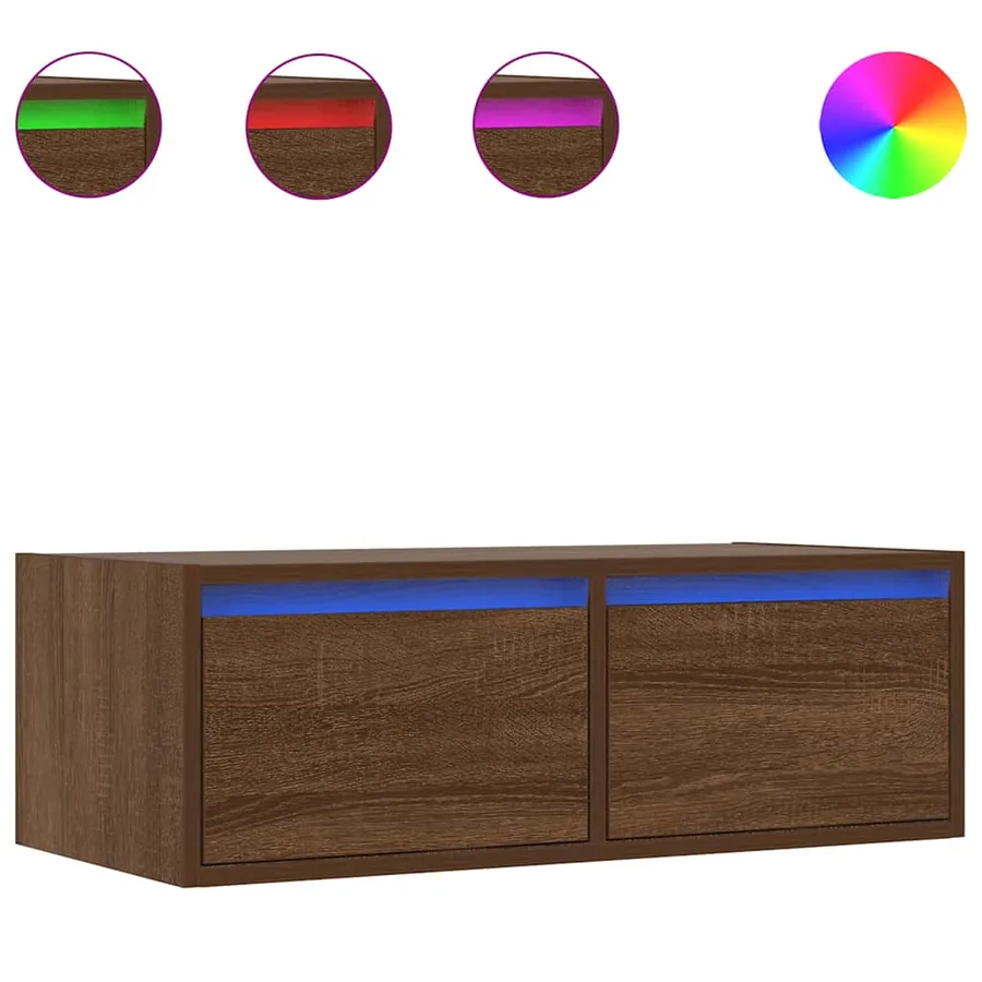 Meuble TV avec lumières LED chêne marron 75x35,5x25 cm - 2