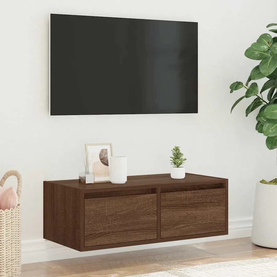 Meuble TV avec lumières LED chêne marron 75x35,5x25 cm - 4