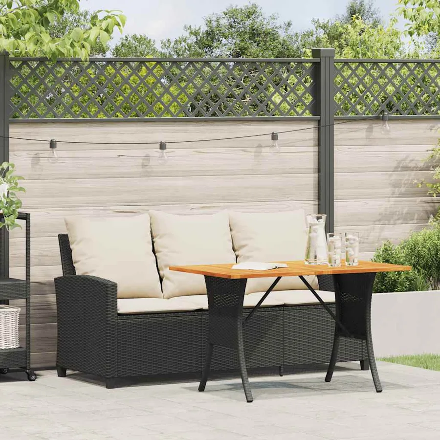 Canapé de jardin 3 places coussins et table noir résine tressée - 3