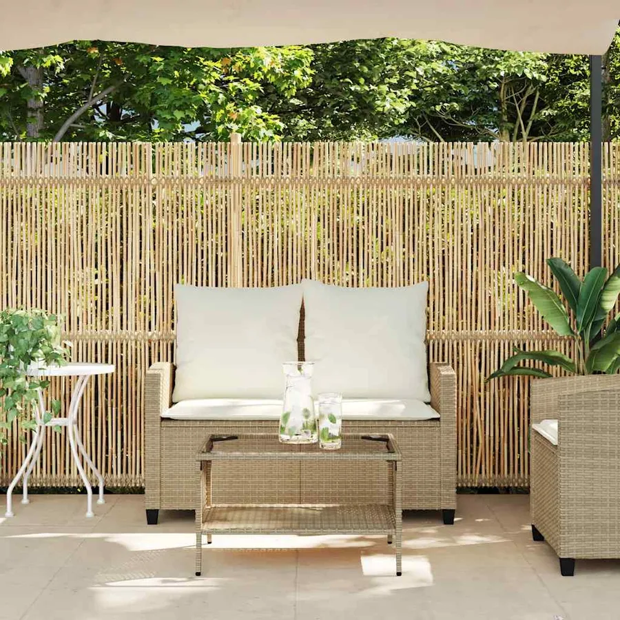 Canapé de jardin 2places coussins et table beige résine tressée - 4