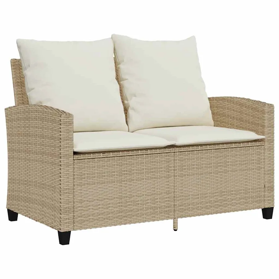 Canapé de jardin 2places coussins et table beige résine tressée - 6