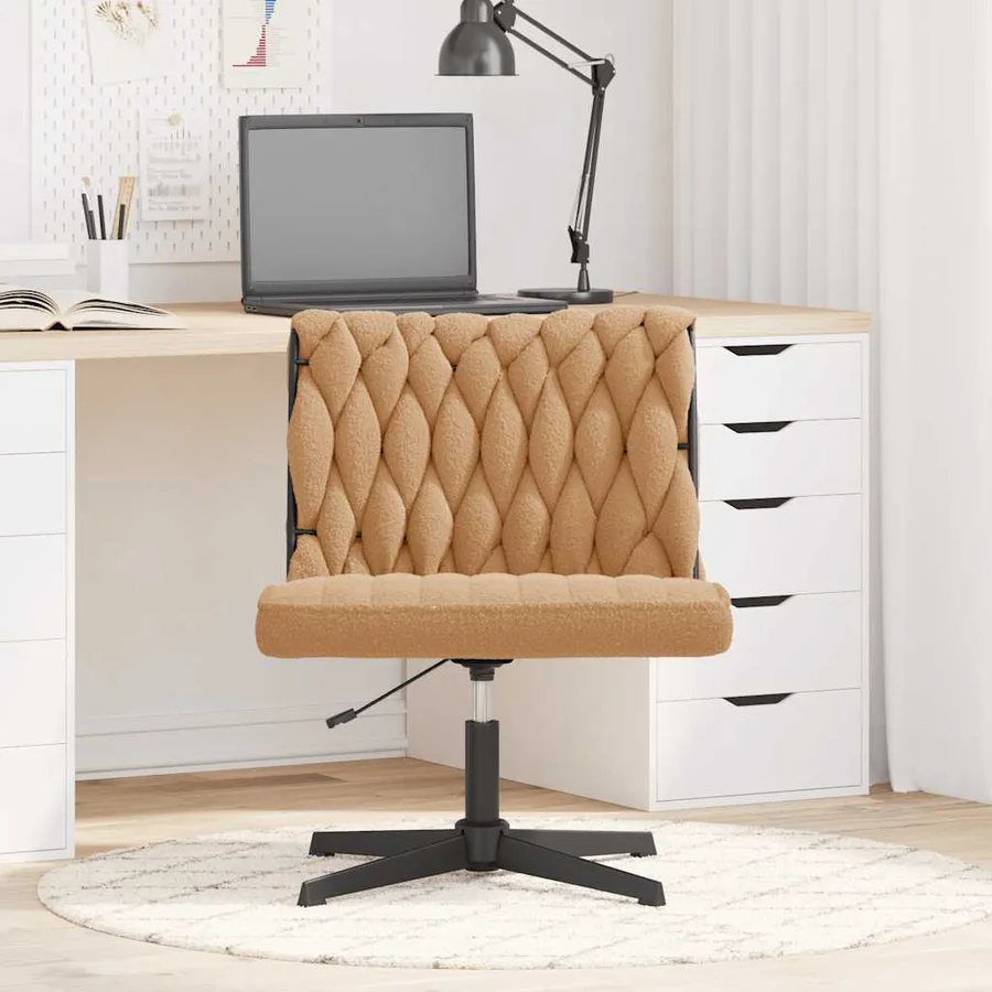 Chaise pivotante de bureau beige bouclé comme de la laine tissu - 3