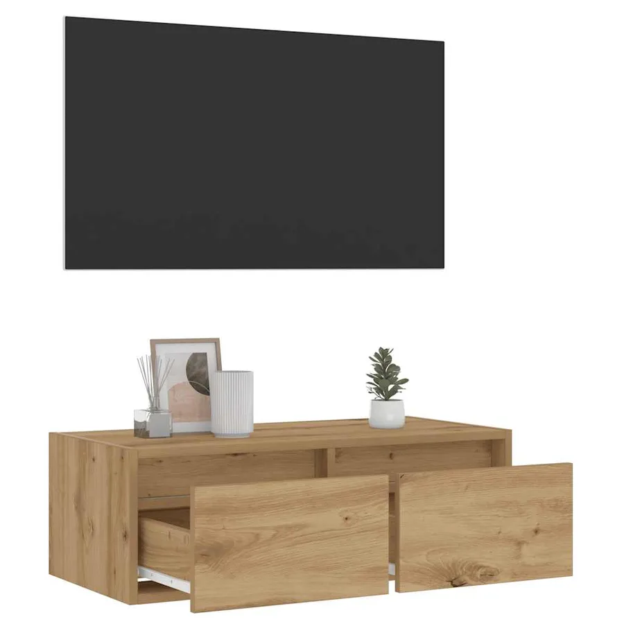Meuble TV avec lumières LED chêne artisanal 75x35,5x25 cm - 5