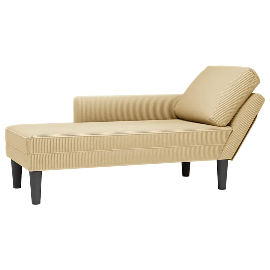 Chaise longue avec coussin tissu en velours côtelé gris-vert