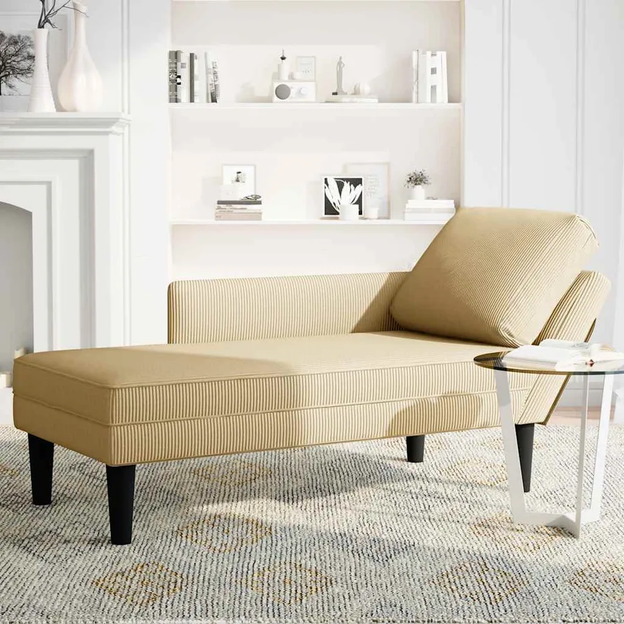 Chaise longue avec coussin tissu en velours côtelé gris-vert - 3