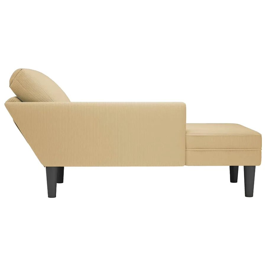 Chaise longue avec coussin tissu en velours côtelé gris-vert - 5