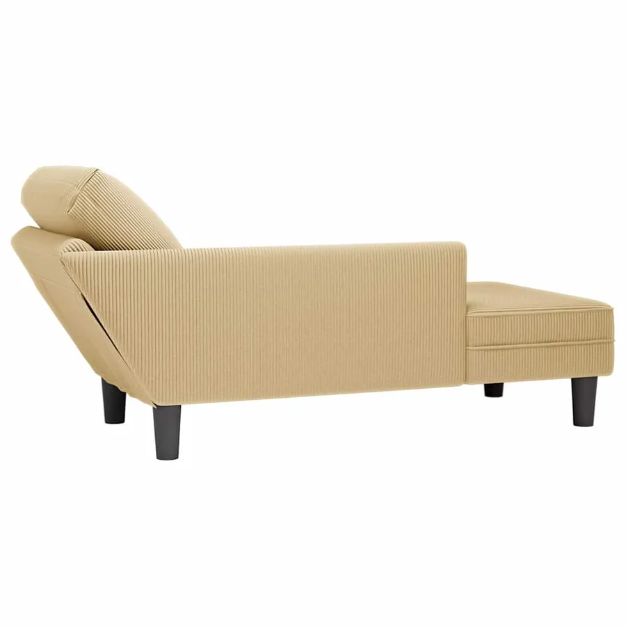 Chaise longue avec coussin tissu en velours côtelé gris-vert - 6