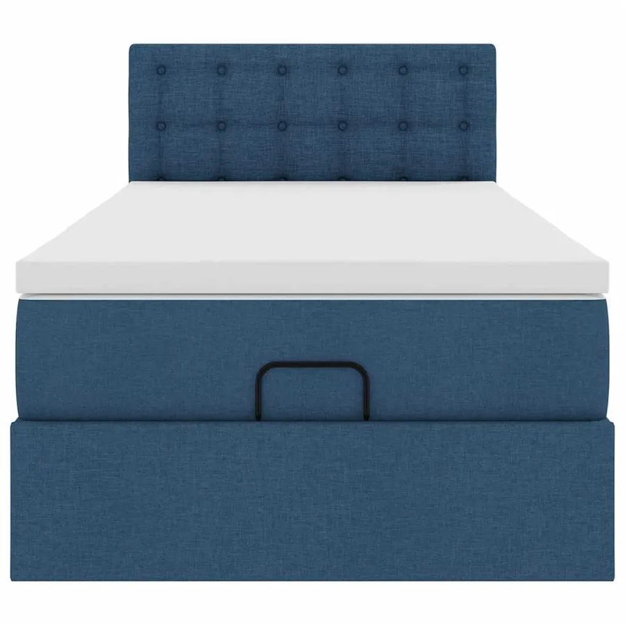 Cadre de lit ottoman avec matelas bleu 90x190 cm tissu - 8