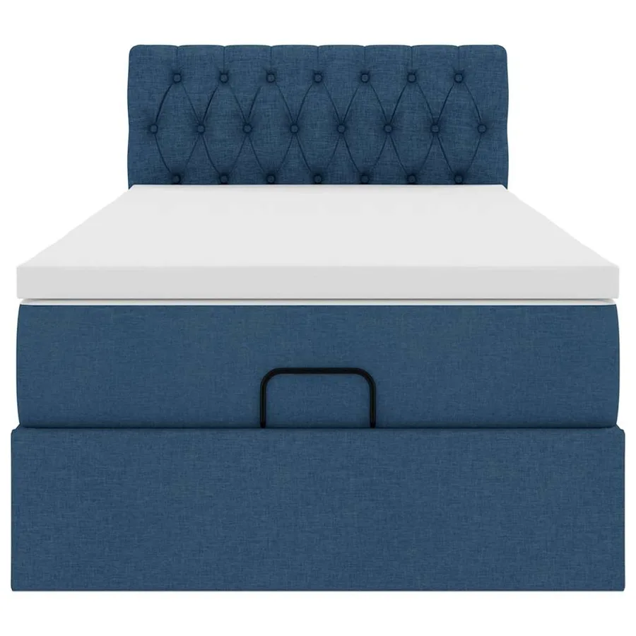 Cadre de lit ottoman avec matelas bleu 90x190 cm tissu - 7