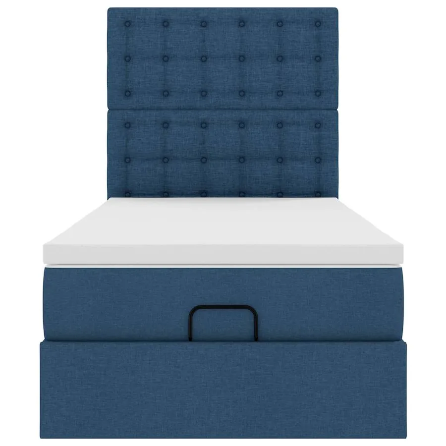 Cadre de lit ottoman avec matelas bleu 90x190 cm tissu - 7