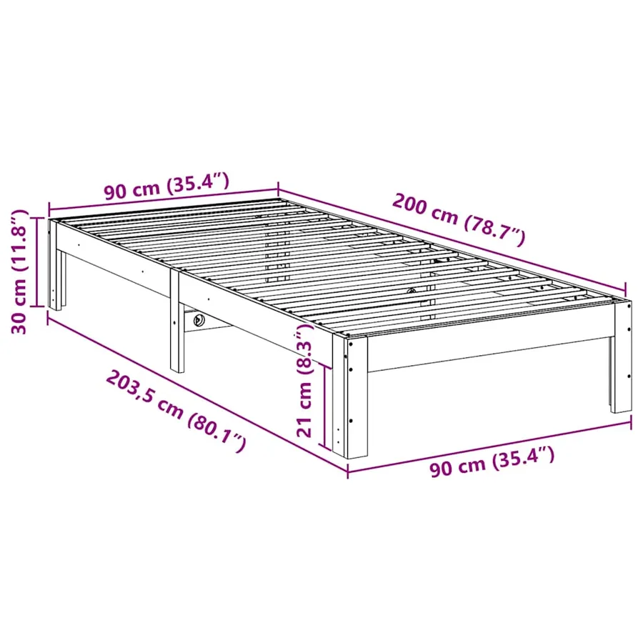 Cadre de lit sans matelas 90x200 cm bois de pin massif - 10