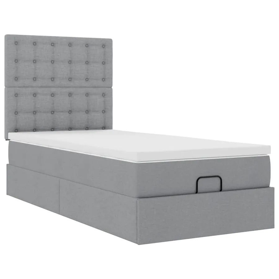 Cadre de lit ottoman et matelas gris clair 90x190 cm tissu - 6