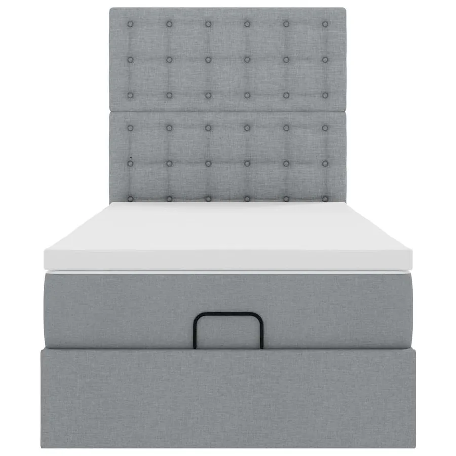 Cadre de lit ottoman et matelas gris clair 90x190 cm tissu - 7