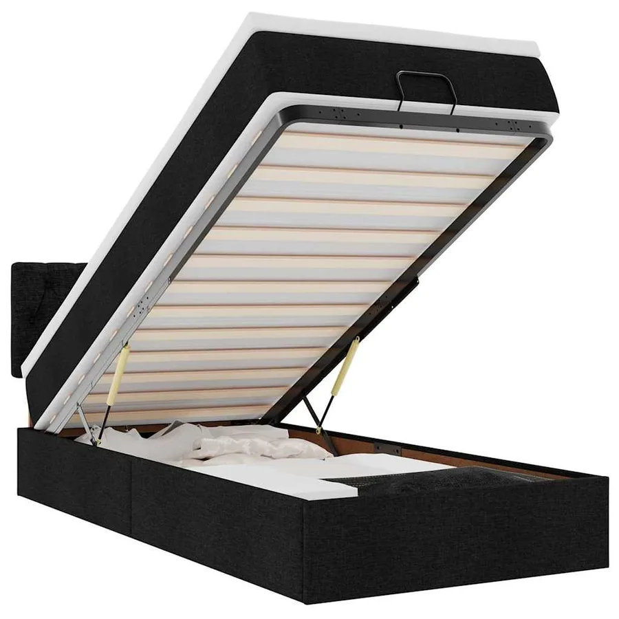 Cadre de lit ottoman avec matelas noir 90x190 cm tissu - 2