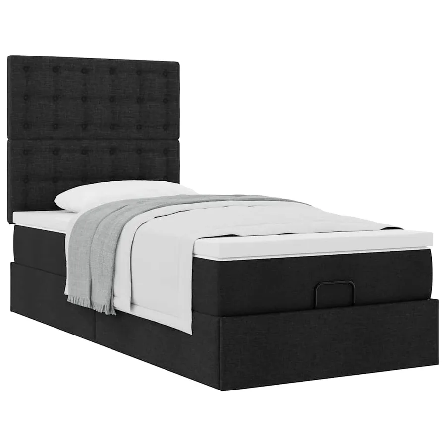 Cadre de lit ottoman avec matelas noir 90x190 cm tissu - 5