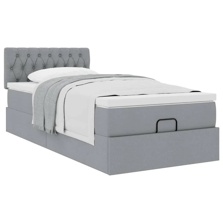 Cadre de lit ottoman et matelas gris clair 90x190 cm tissu - 5
