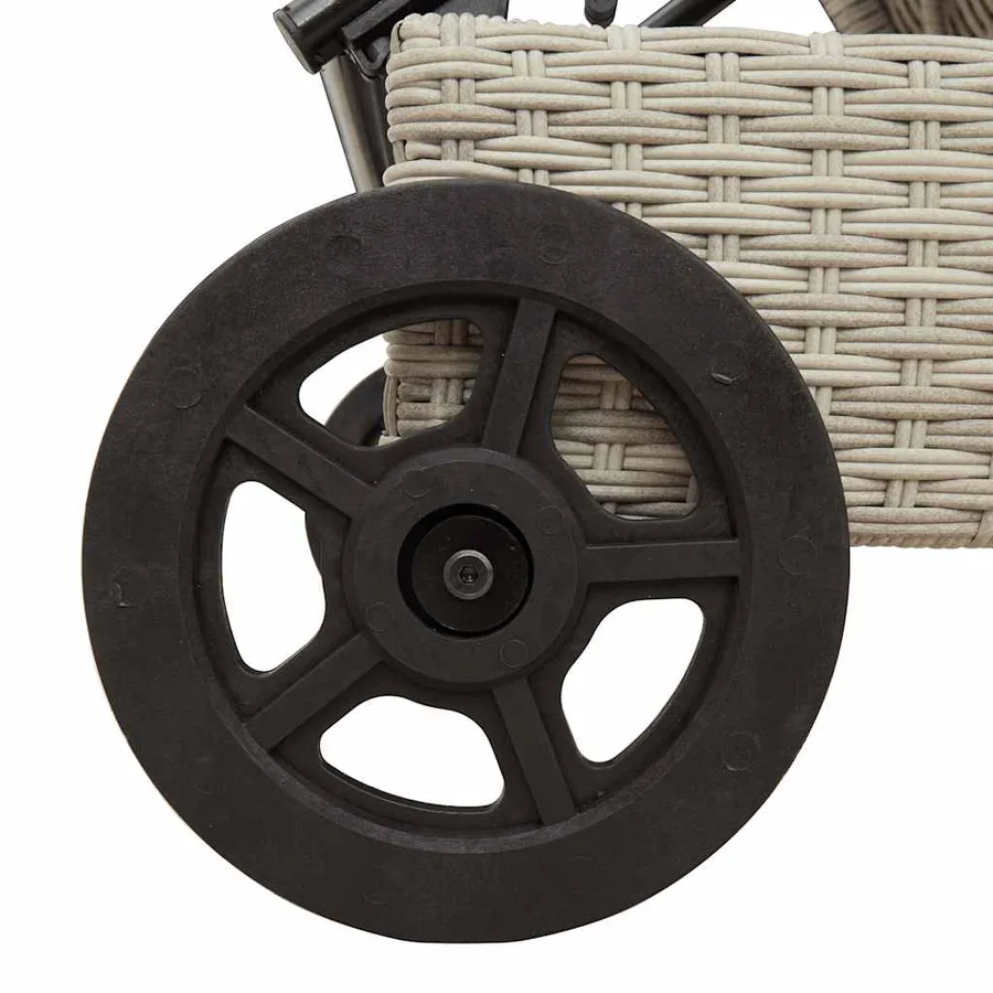 Chaise longue avec roues et coussins gris clair résine tressée - 11