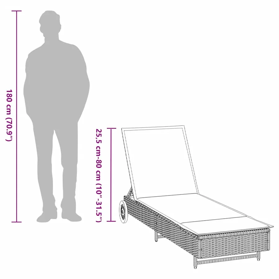 Chaise longue avec roues et coussins gris clair résine tressée - 13