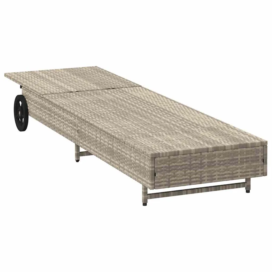 Chaise longue avec roues et coussins gris clair résine tressée - 5