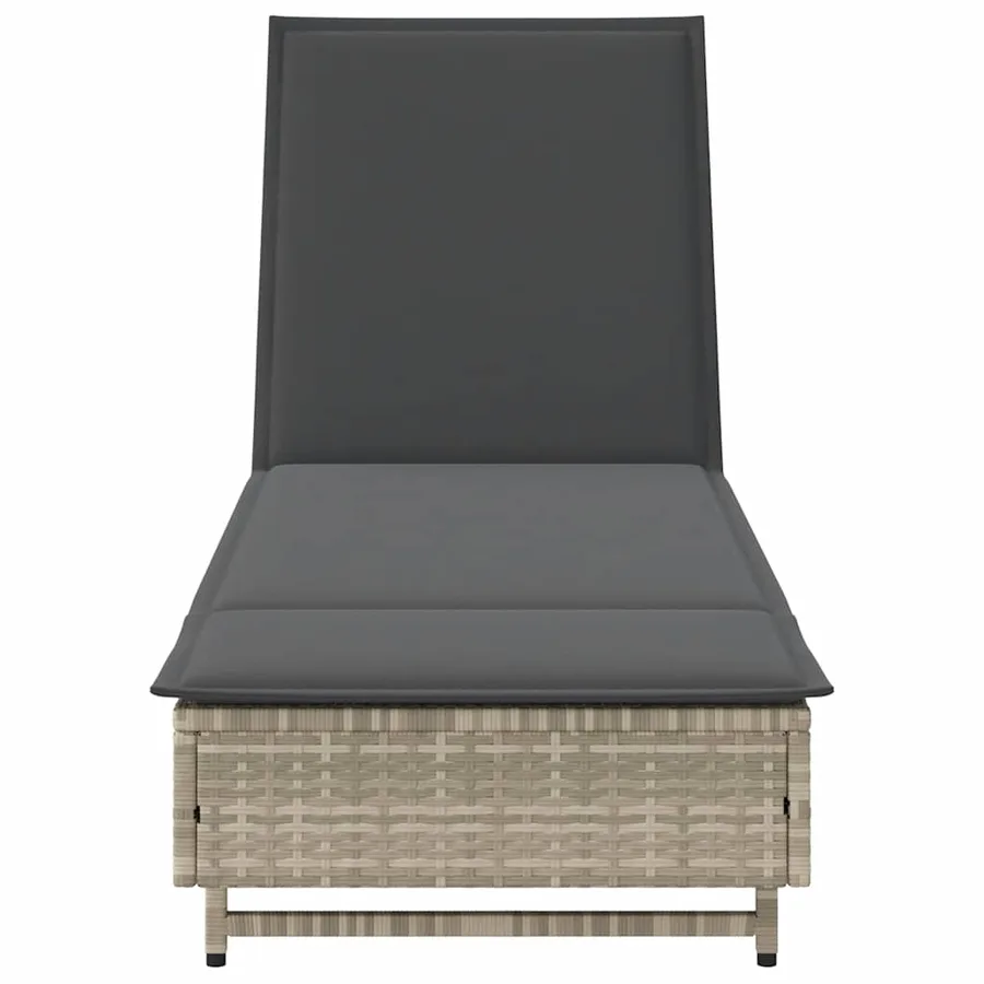 Chaise longue avec roues et coussins gris clair résine tressée - 6