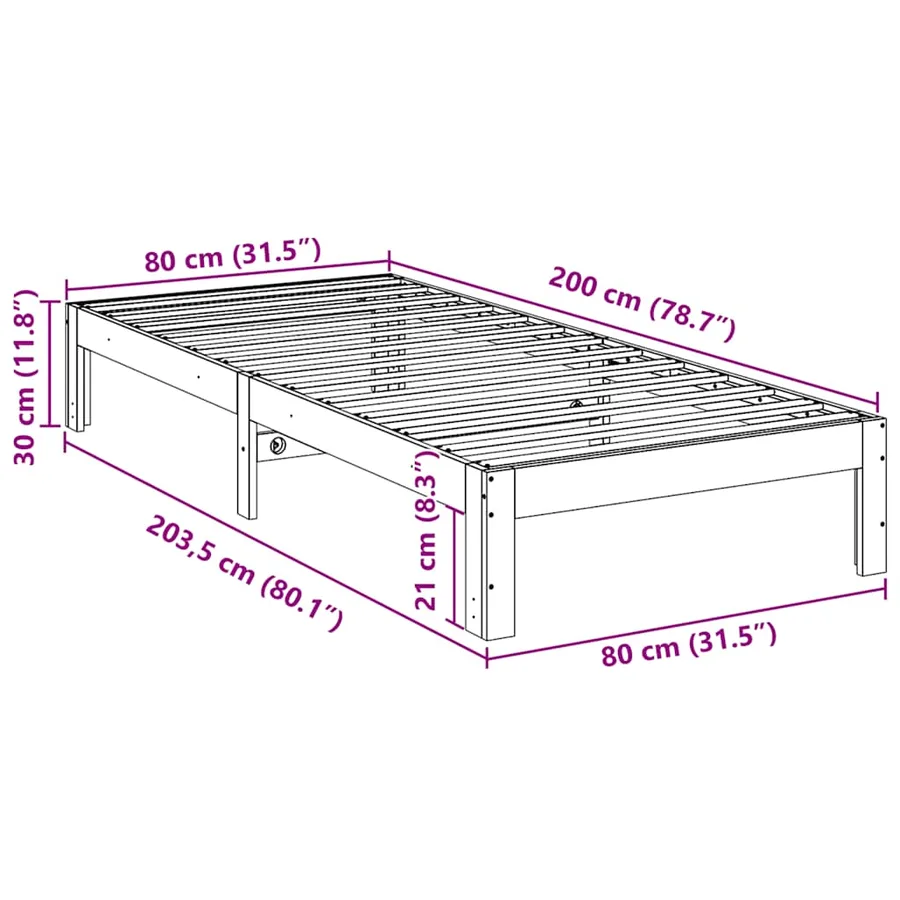 Cadre de lit sans matelas blanc 80x200 cm bois massif de pin - 10