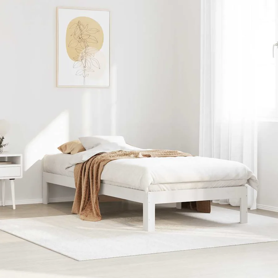 Cadre de lit sans matelas blanc 80x200 cm bois massif de pin - 4