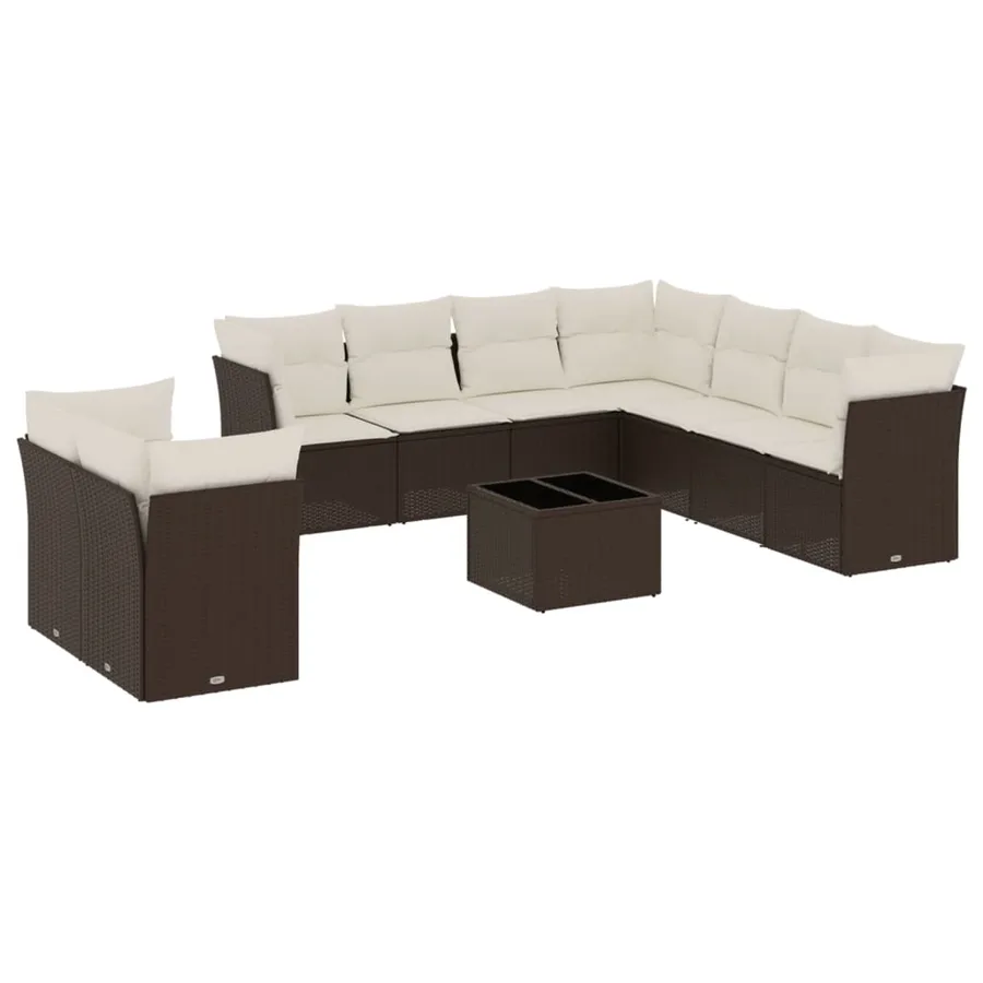 Salon de jardin 10 pcs avec coussins marron résine tressée - 2