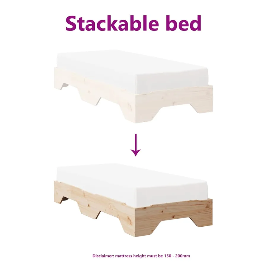 Cadre de lit sans matelas empilable 90x190 cm bois massif - 8