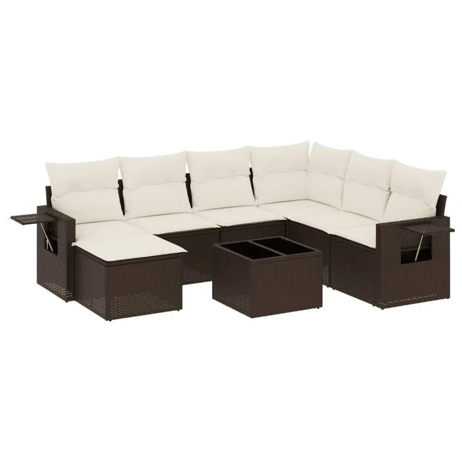 Salon de jardin 8 pcs avec coussins marron résine tressée - 2