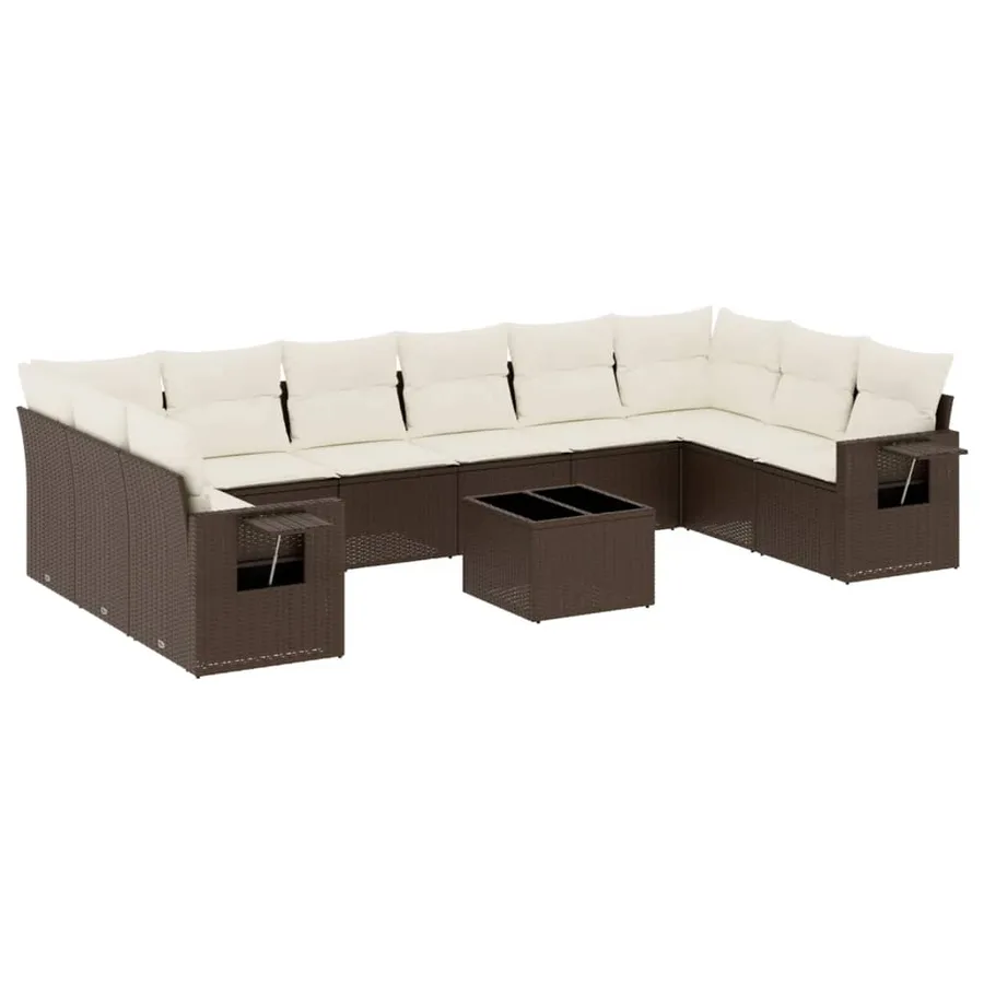 Salon de jardin et coussins 11 pcs marron résine tressée - 2