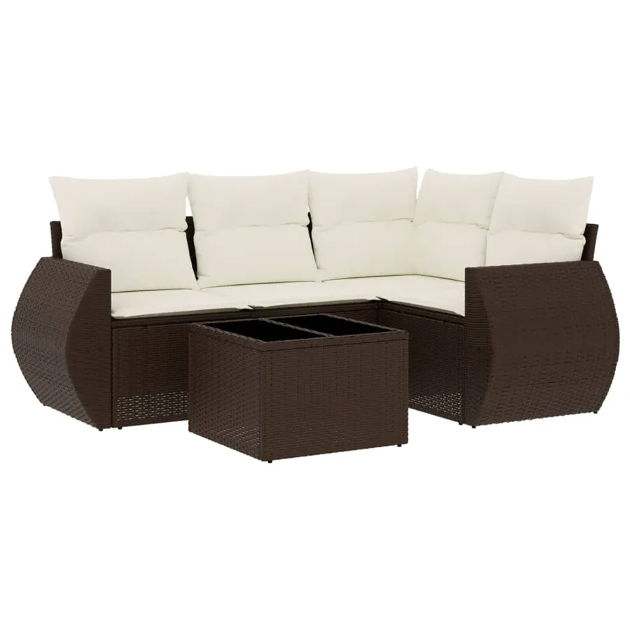 Salon de jardin avec coussins 5 pcs marron résine tressée - 2