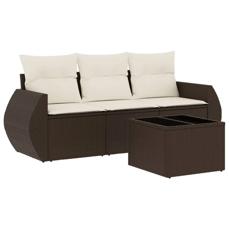 Salon de jardin 4 pcs avec coussins marron résine tressée - 2