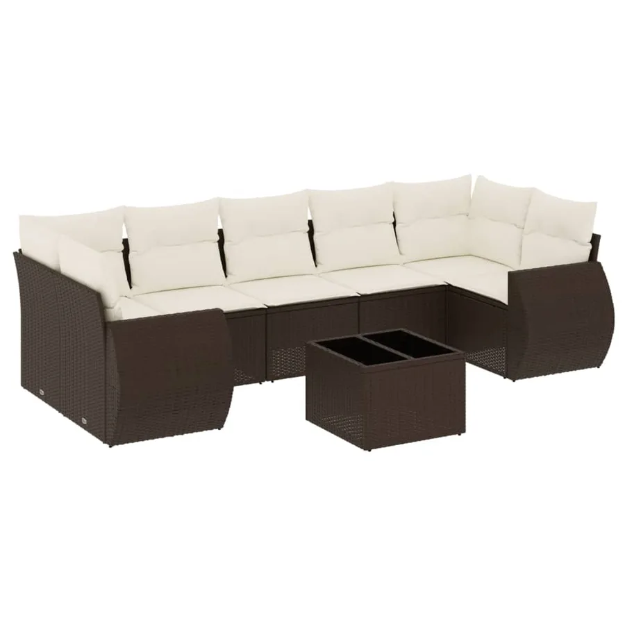 Salon de jardin 8 pcs avec coussins marron résine tressée - 2