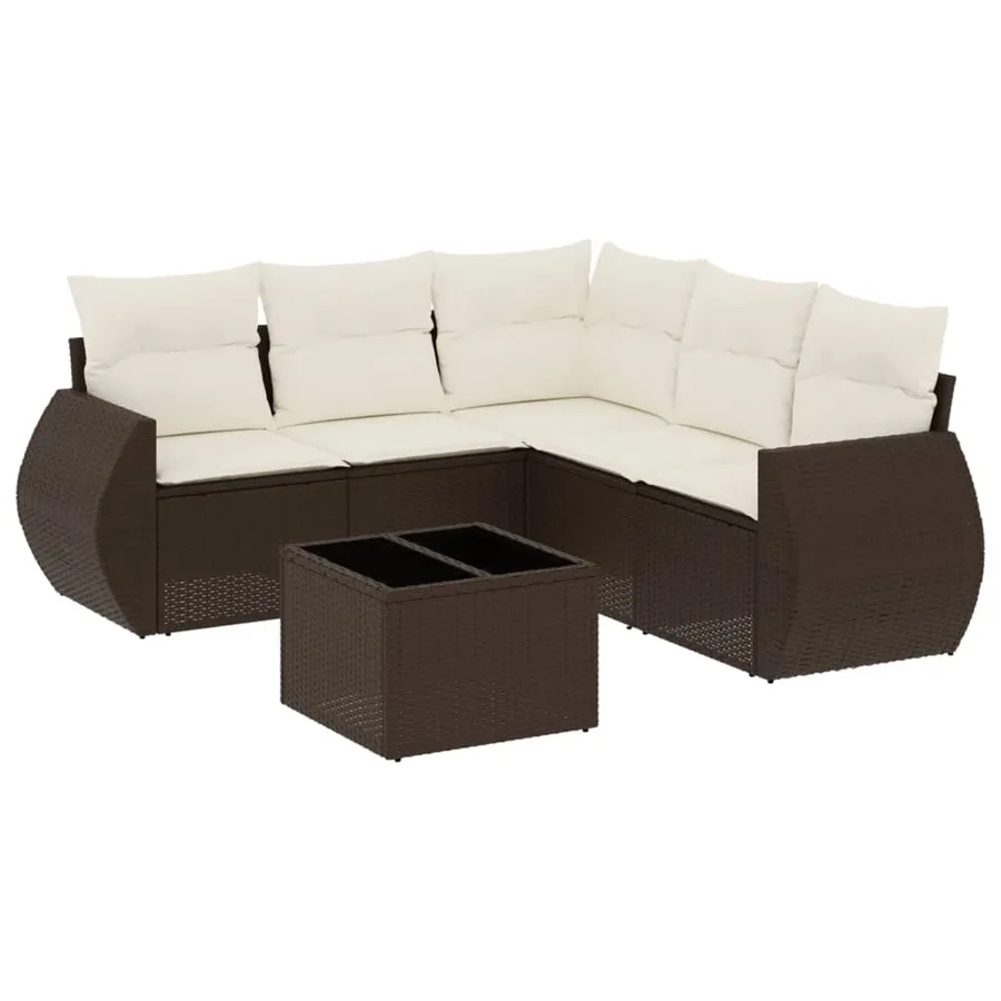 Salon de jardin avec coussins 6 pcs marron résine tressée - 2