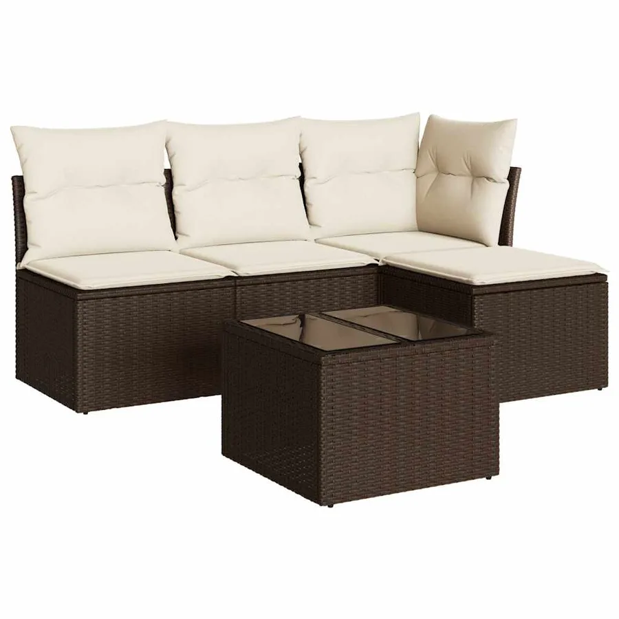 Salon de jardin avec coussins 5 pcs marron résine tressée - 2
