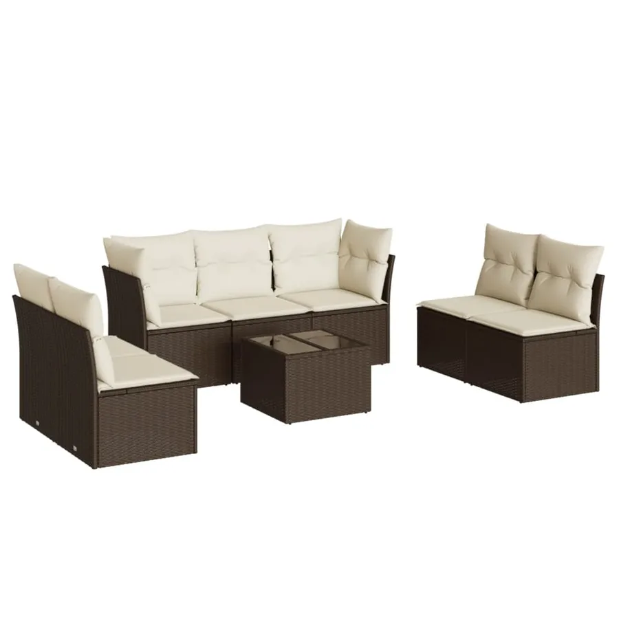 Salon de jardin 8 pcs avec coussins marron résine tressée - 2