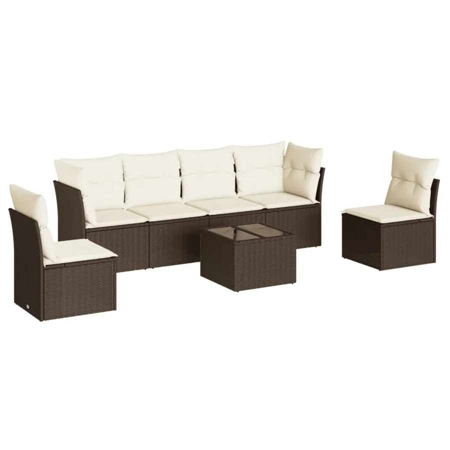 Salon de jardin avec coussins 7 pcs marron résine tressée - 2